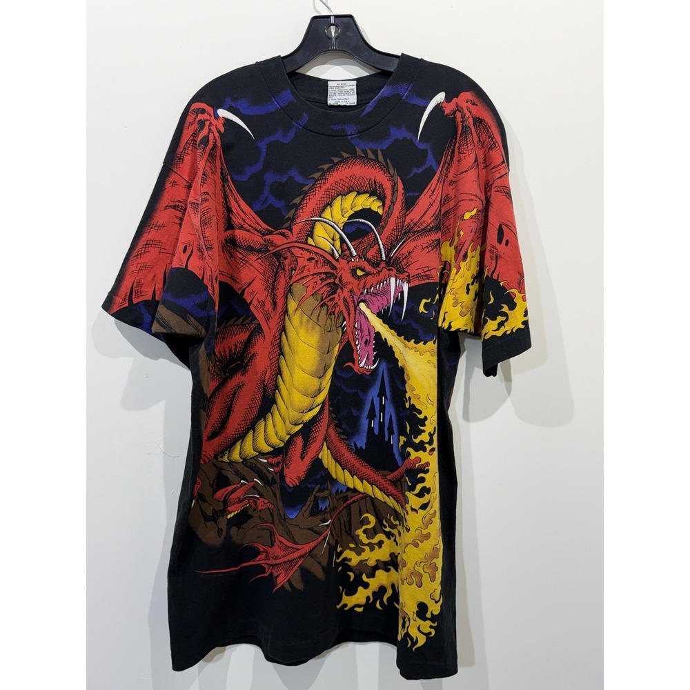 Vintage 1993 Liquid Blue Knight & Dragons T Shirt Tee - Sz XXL - All Over Print